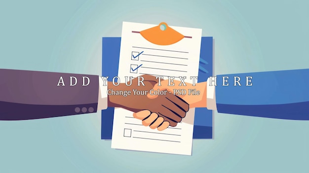 PSD business deal confirmation handshake over a checklist