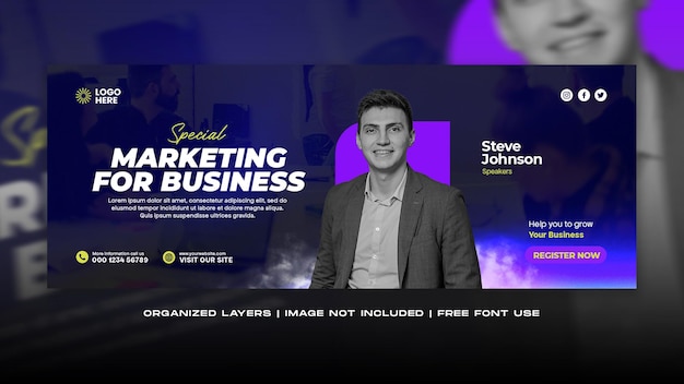 Business digital marketing conference live webinar social media facebook cover web banner template