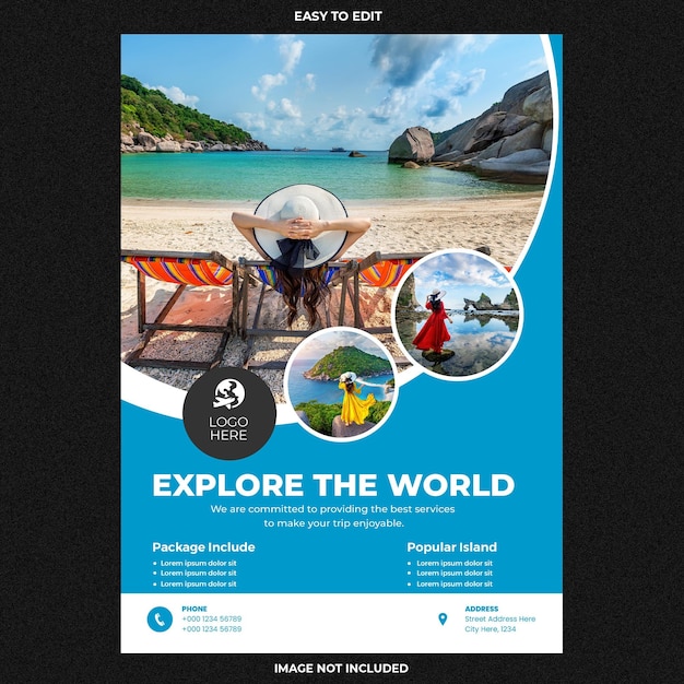 PSD business flyer design and brochure cover page template for travel agency