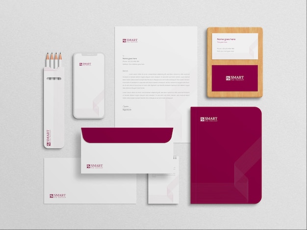 Business Full Stationery Set Mockup With White Theme