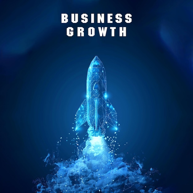 PSD business growth social media post template with blue background