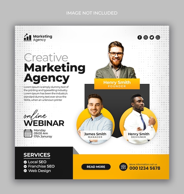 Business live webinar and corporate social media post template