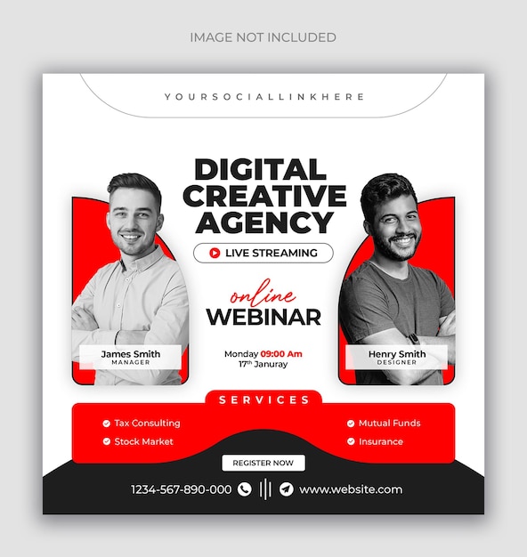 Business live webinar and corporate social media post template