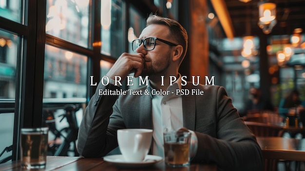 PSD business man drinking coffee in a cafe ai generated