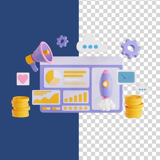 Business marketing dashboard 3d illustration