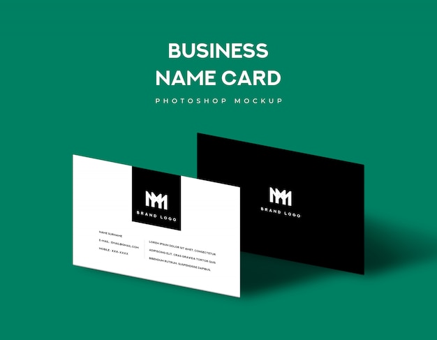 Business name card front and back with shadow light on green background