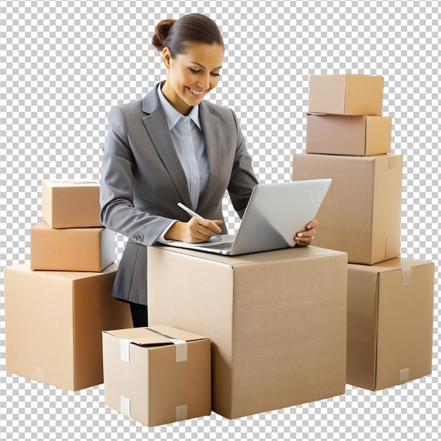 business owner working with boxes