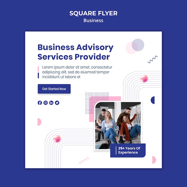 Business square flyer template with photo