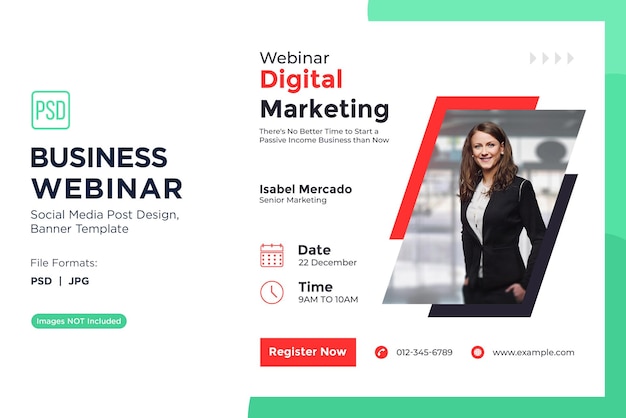 PSD business webinar entrepreneurial mindset workshops banner design template