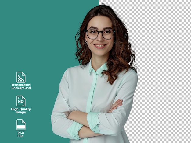 a business woman in glasses and a shirt on a transparent background