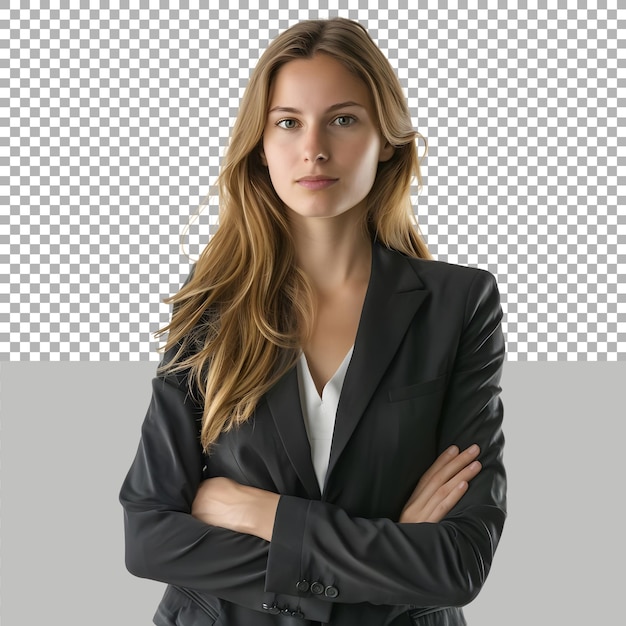 PSD business woman standing with crossed arms on transparent background ai generated