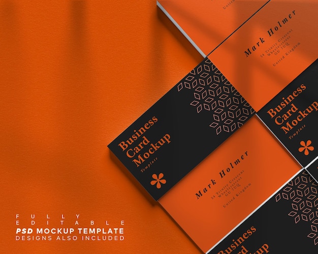 Businesscard Stacks Mockup Template with Fully Editable Background Top View