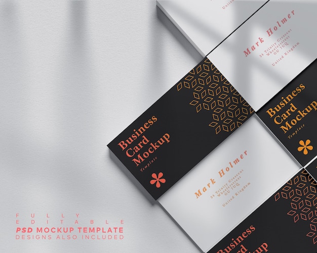 Businesscard Stacks Shiny Bevel Mockup Template with Fully Editable Background Top View