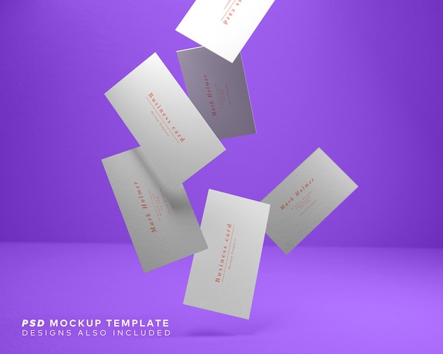 Businesscards falling in a mess mockup template