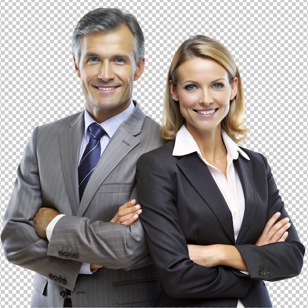 businessman and a businesswoman pose on transparent background