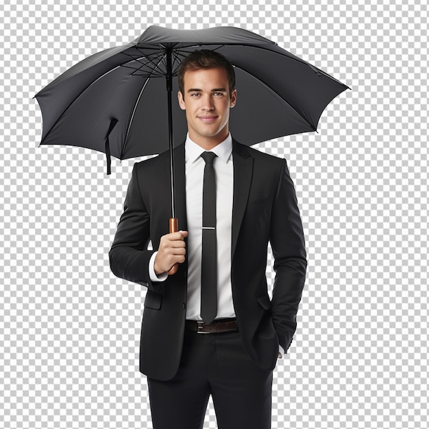 Businessman holding an Umbrella isolated on transparent background