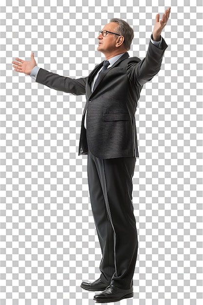 PSD businessman presenting something isolated against a transparent background