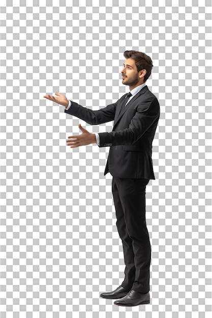 PSD businessman presenting something isolated against a transparent background