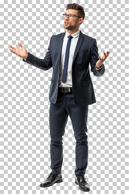 PSD businessman presenting something isolated against a transparent background