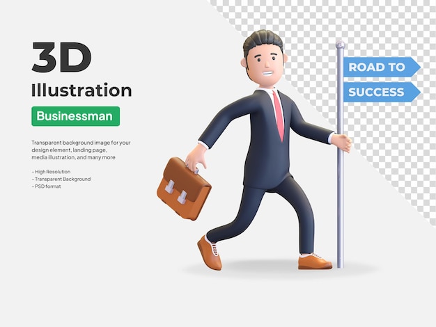 Businessman running road to success character 3d illustration render