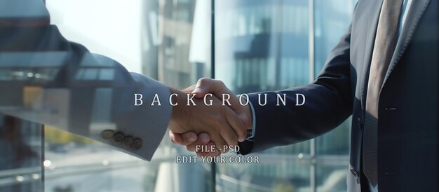 businessman shaking hands in collaboration with partnersglass building background