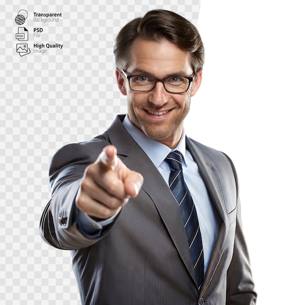 Businessman in Suit Pointing at Camera