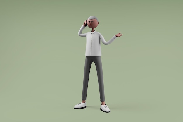 Businessman talking on mobile phone while standing on isolated background Communication and technology concept 3d render cartoon character