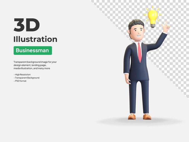 Businessman thinking creative idea character 3d illustration