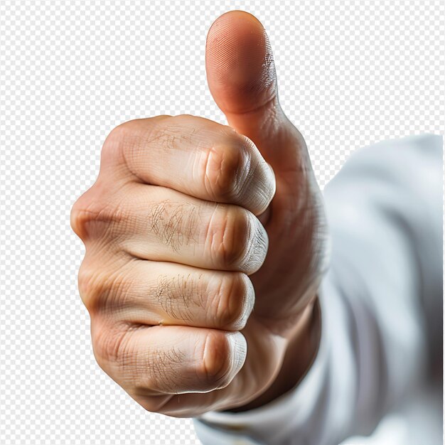 PSD businessman thumbs up on isolated transparent background