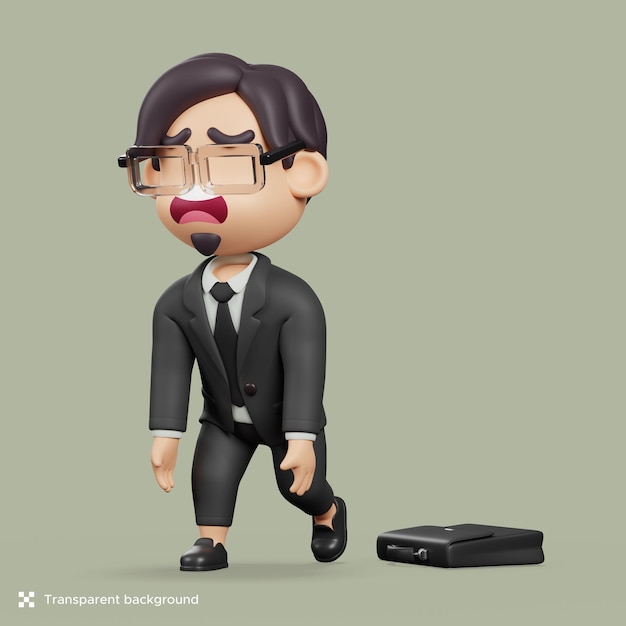 Businessman tired cute character 3D render