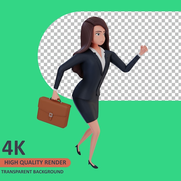 Businesswoman running 3d rendering of character modeling