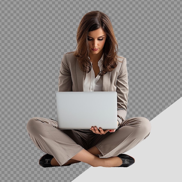 Businesswoman using laptop png isolated on transparent background