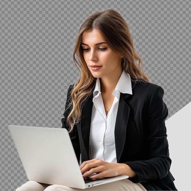 Businesswoman using laptop png isolated on transparent background