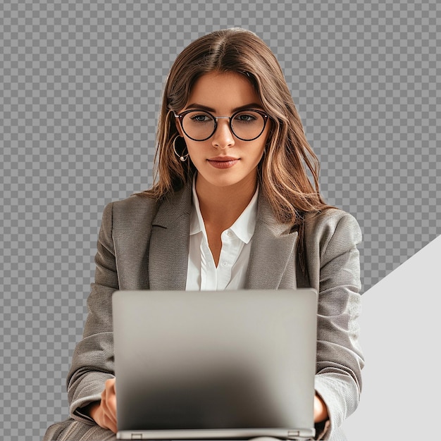 Businesswoman using laptop png isolated on transparent background