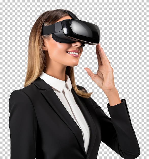 Businesswoman Using VR Headset Isolated on Transparent Background