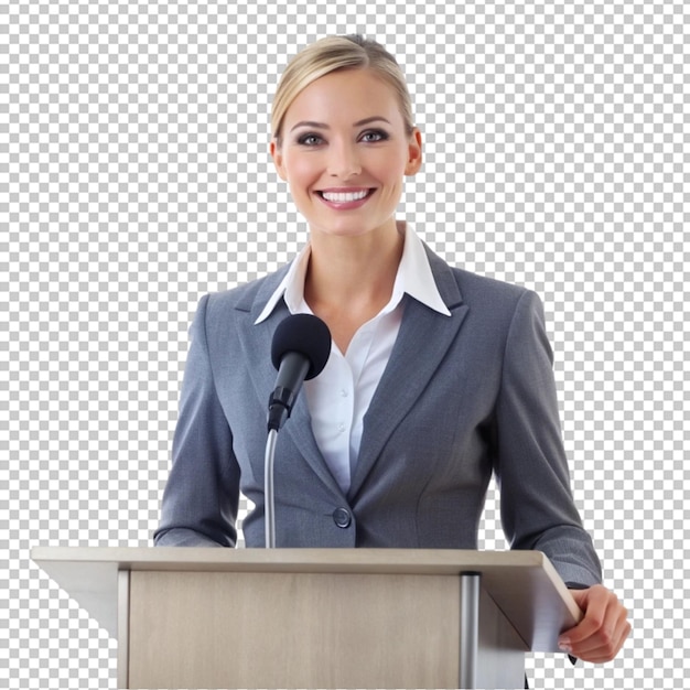 PSD businesswomen in microphone png isolated on transparent background