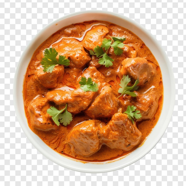 PSD butter chicken top view full length on transparency background psd