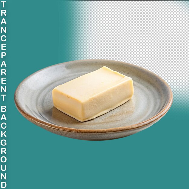 Butter on a white plate isolated on a transparent background