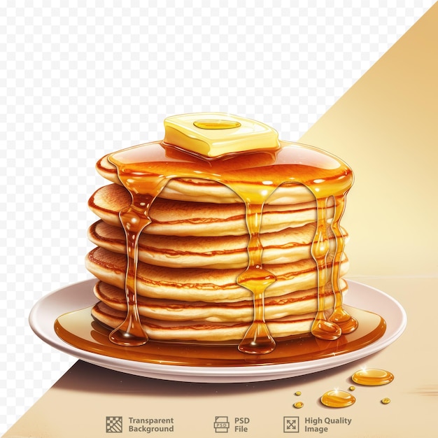 Buttered and honeyed pancakes are piled up