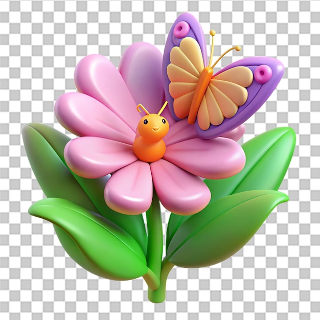 PSD butterfly on flower 3d icon illustrations