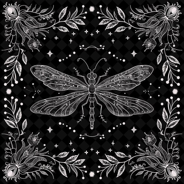 PSD a butterfly and flowers design on a black background