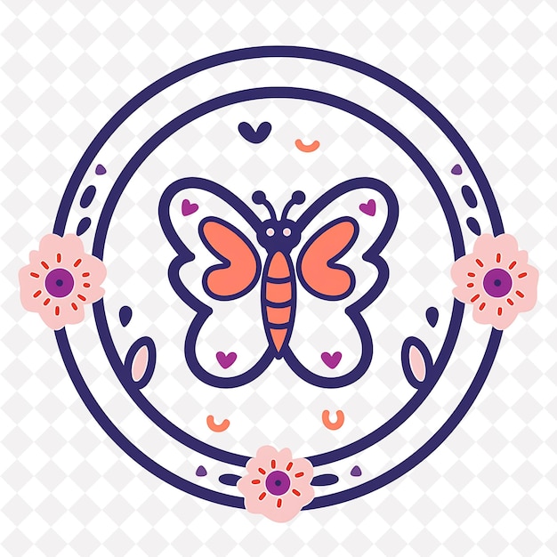 Butterfly Icon Oval Shaped Emblem With Flower Border Charmin Illustration Animal Vector Art Design