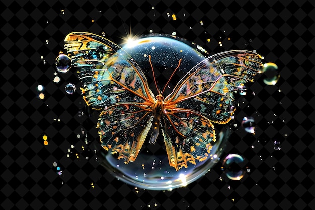 a butterfly is on a bubble with bubbles and water bubbles