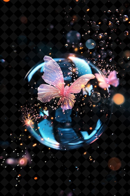 PSD a butterfly is floating in a bubble with the words butterfly