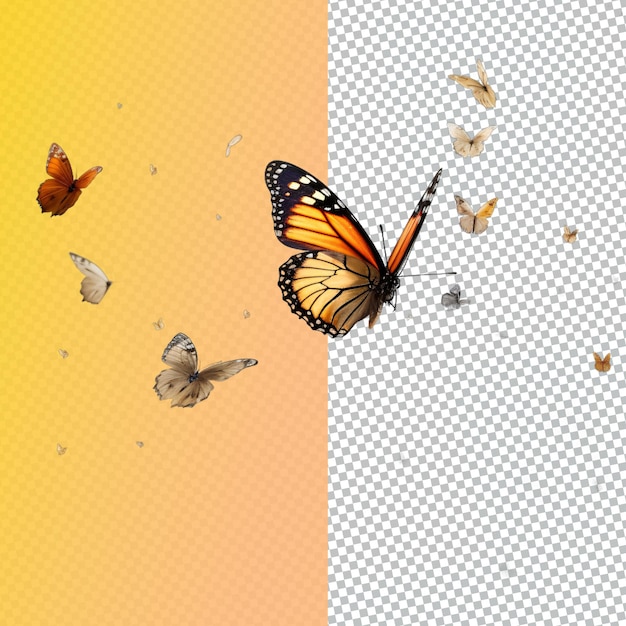 PSD a butterfly is flying in front of a colorful background