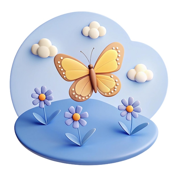 PSD a butterfly shaped cake with flowers and butterflies on it