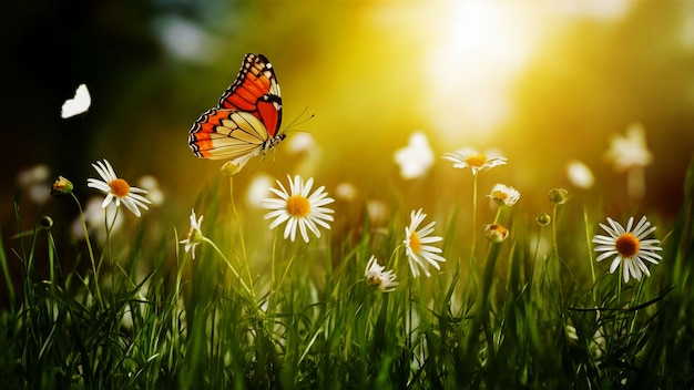 PSD a butterfly sits on a flower in the grass