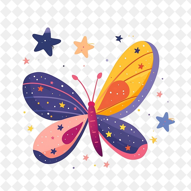 a butterfly and a star on a white background