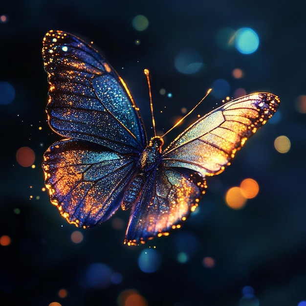 a butterfly with orange and yellow lights around it