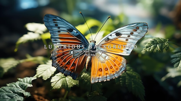 PSD butterfly with spotted wings rests delicately on a leaf